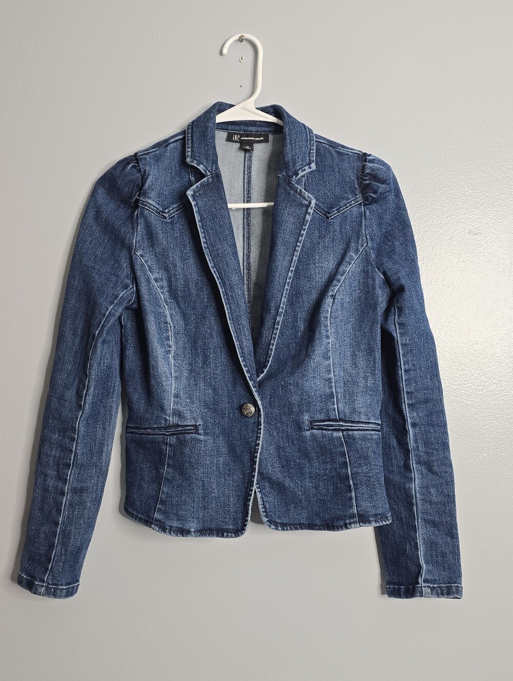 Pre-Loved INC Blue Denim Puff-Sleeve Blazer